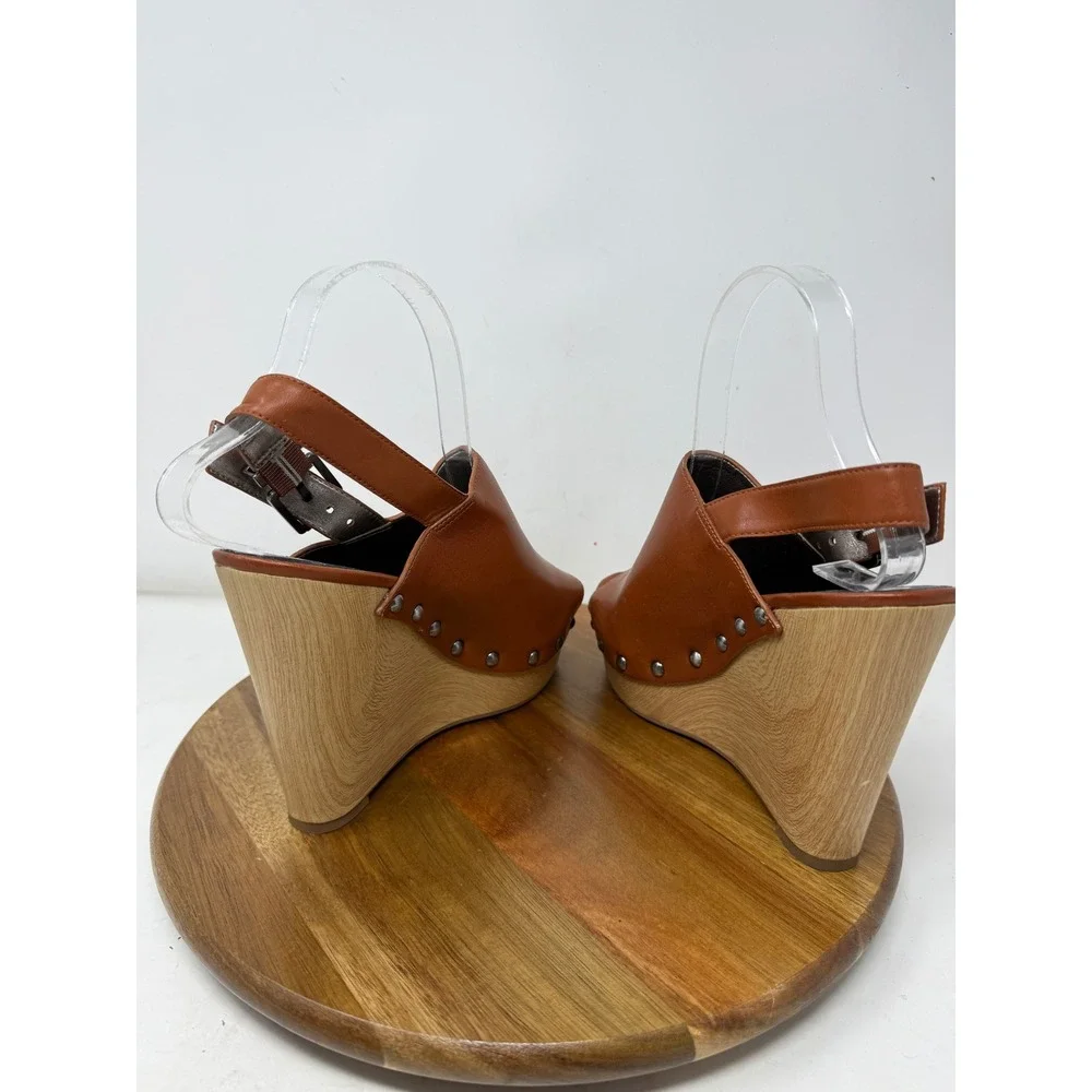 Circus by Sam Edelman Clara Cognac Brown Studded Wedge Platform Sandals Size 8M